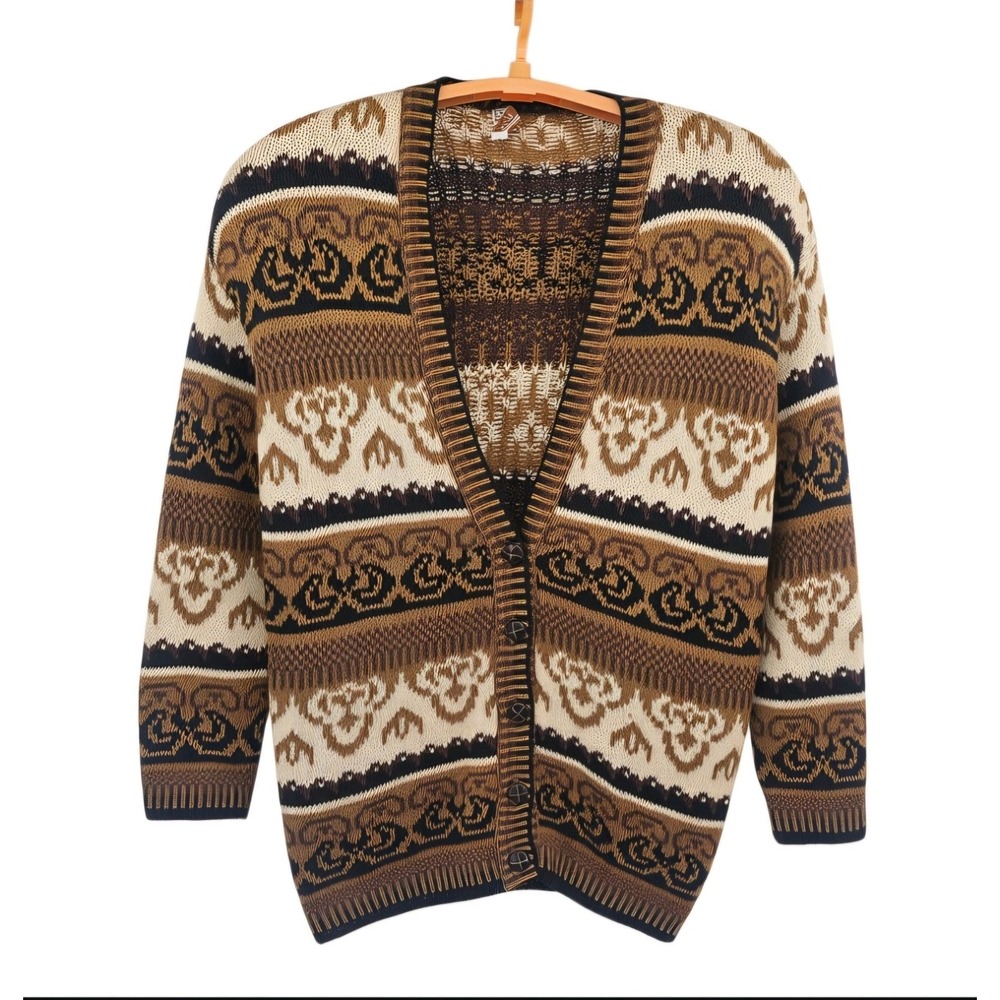 Vtg 90s Delia McKain  Fair Isle Knit Cardigan Sweater Size Medium (No Size Tag)